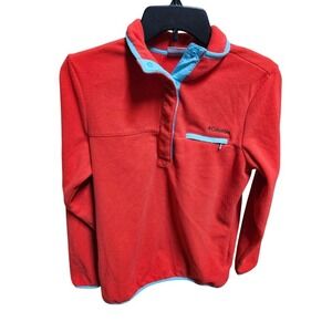 Columbia Fleece Pullover Coral‎ Red Snap Neck Long Sleeve Outdoors Activewear